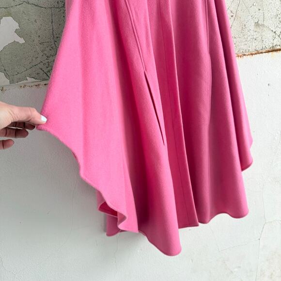 Vtg 90s Cape Coat Pink 100% Wool Swing Overcoat Button Front Poncho Capelet Glam - Picture 7 of 10
